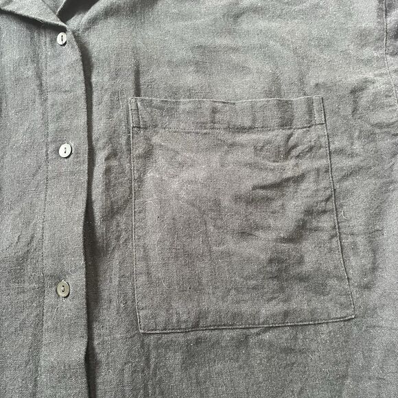 Abercrombie Fitch Linen Blend Top Women Large Black Button Down Tunic Oversized - Picture 5 of 10